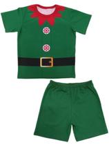 Conjunto Infantil Fantasia Natal Ajudante de Papai Noel Duende Camiseta e Short