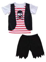 Conjunto Infantil Fantasia Pirata Camiseta com Colete, Short e Bandana