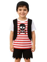 Conjunto Infantil Fantasia Pirata Camiseta com Colete Short e Bandana