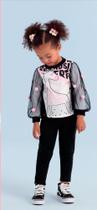 Conjunto Infantil Fem. Mangas Em Tule E detalhe de Pompom + Calça Legging Forrada MonSucré
