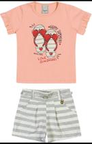 Conjunto infantil femenino de blusa com short de cinto Conjunto infantil femenino de blusa com short de cinto