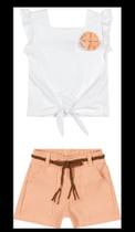 Conjunto infantil femenino de blusa com short de tecido Conjunto infantil femenino de blusa com short de tecido