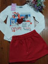 Conjunto infantil feminina blusa com cachorrinhos e short saia Kukiê