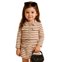 Conjunto Infantil Feminina Blusa E Short Saia Listrado Tweed Conjunto Infantil Feminina Blusa E Short Saia Listrado Tweed