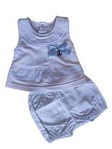 Conjunto infantil feminino bebê verão shorts e blusa cor branco marca bela fase