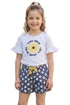 Conjunto Infantil Feminino Blusa com Babado e Shorts Floral Confortável Verão Menina GKS