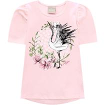 Conjunto infantil feminino Blusa manga curta e Calça Legging Cisne Milon Tam14 Rosa