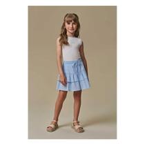 Conjunto Infantil Feminino Blusa Manga Saia Babados Infanti Branco Azul
