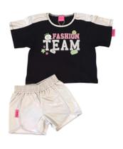 Conjunto Infantil Feminino Blusa MC e Short Holográfico Milli&Nina