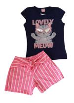 Conjunto Infantil Feminino Blusa MC + Short Tile e Sul