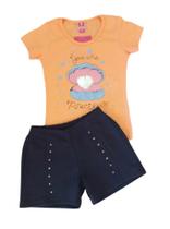 Conjunto Infantil Feminino Blusa MC + Shorts Moletom TileeSul Conjunto Infantil Feminino Blusa MC + Shorts Moletom TileeSul