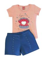 Conjunto Infantil Feminino Blusa MC + Shorts Moletom TileeSul