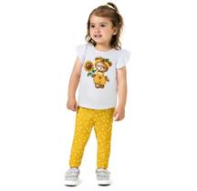Conjunto Infantil Feminino Blusa Meia Malha e Legging Cotton Ursa Kyly