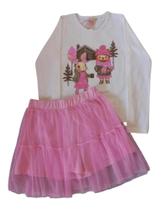 Conjunto Infantil Feminino Blusa ML + Saia Brincar é Arte
