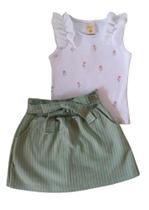 Conjunto Infantil Feminino Blusa Regata + Shorts Saia Angerô