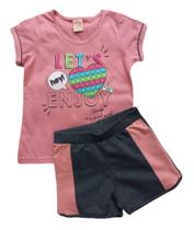 Conjunto Infantil Feminino Blusa + Short Brincar é Arte