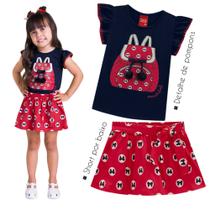 Conjunto Infantil Feminino Blusa + Short c/ Saia em Meia Malha Kyly