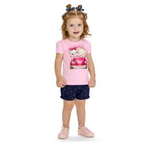 Conjunto Infantil Feminino Blusa + Short em Meia Malha Kyly