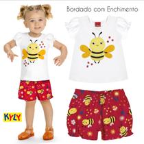 Conjunto Infantil Feminino Blusa + Short Moletinho Abelha Kyly Conjunto Infantil Feminino Blusa + Short Moletinho Abelha Kyly