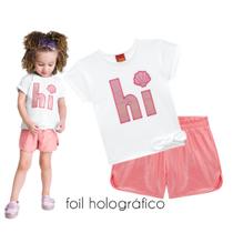 Conjunto Infantil Feminino Blusa + Shorts foil holográfico Kyly