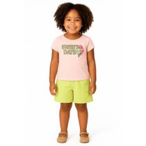 Conjunto Infantil Feminino Blusa Sorvete Shorts Cargo Neon