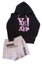 Conjunto Infantil Feminino Blusão ML com Capuz + Short Saia Pokótinha
