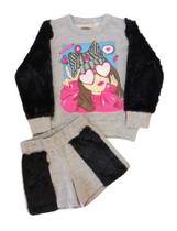 Conjunto Infantil Feminino Blusão Ml e Short Milli & Nina Conjunto Infantil Feminino Blusão Ml e Short Milli & Nina