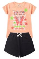 Conjunto Infantil Feminino Borboleta e Flores com Shorts Moletinho GKS Conjunto Infantil Feminino Borboleta e Flores com Shorts Moletinho GKS