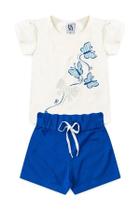 Conjunto Infantil Feminino Borboletas E Strass Tamanho:1 anoCor:Off White