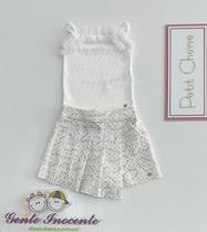 Conjunto Infantil Feminino Branco com Blusa de Alça em Tule e Saia de Paetês Coloridos