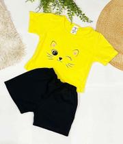 conjunto infantil feminino,camisa amarela com short preto