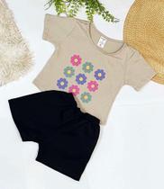 conjunto infantil feminino,camisa marron com short preto curto