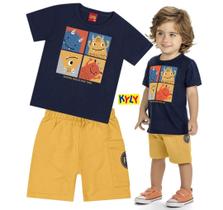 Conjunto Infantil Feminino Camiseta + Bermuda Moletinho Monstros Kyly