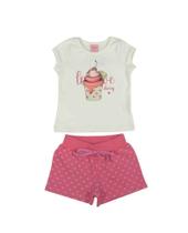 Conjunto infantil feminino Camiseta em lycra cupcake rosa e short moletom cinza