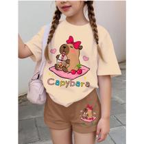 Conjunto Infantil Feminino Capivara MilkShake 673 Look Estiloso Verão Passeio Aniversário Presente