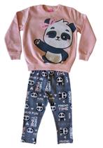 Conjunto Infantil Feminino Casaco Blusão em Moletom e Calça Legging Cotton Menina Panda