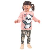 Conjunto Infantil Feminino Casaco Blusão em Moletom e Calça Legging Cotton Menina Panda