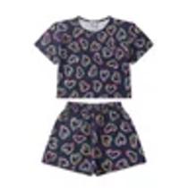 Conjunto Infantil Feminino Cropped e Short Ribana Canelada Corações Conjunto Infantil Feminino Cropped e Short Ribana Canelada Corações