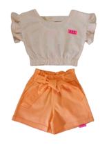 Conjunto Infantil Feminino Cropped Linho e Shorts Sarja Milli & Nina Conjunto Infantil Feminino Cropped Linho e Shorts Sarja Milli & Nina