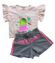 Conjunto Infantil Feminino Cropped + Short Brincar é Arte