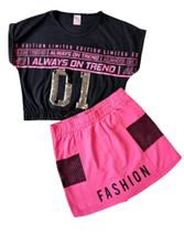 Conjunto Infantil Feminino Cropped + Short Saia Brincar é Arte