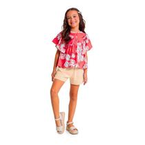 Conjunto Infantil Feminino de Blusa em Malha e Short em Linho com Viscose - Quimby