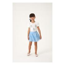 Conjunto Infantil Feminino de Blusa Saia Tule Ursinha Bailarina Somni Branco/Azul