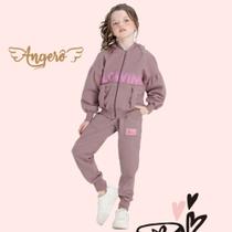 Conjunto Infantil Feminino em Moletom Botonê Multicolor Felpado Angerô