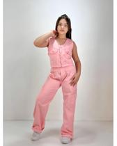 Conjunto Infantil Feminino em Sarja 100% Algodão Cropped + Calça Wide Leg (Tam. 4 ao 14) Conjunto Infantil Feminino em Sarja 100% Algodão Cropped + Calça Wide Leg (Tam. 4 ao 14)