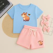 Conjunto Infantil Feminino Estampa Capivara Coração 630 Moda Kids Roupinha Fofa Look Princesa