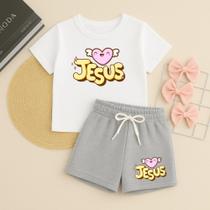 Conjunto Infantil Feminino Estampa Love Jesus 634 Look Encantado Moda Kids Conforto e Charme