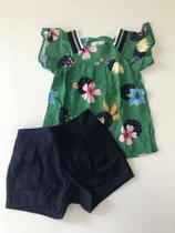 Conjunto infantil feminino estampado azul com verde glimmer