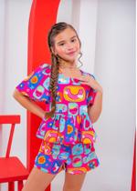 Conjunto infantil feminino estampado rosa