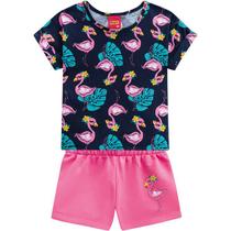 Conjunto Infantil Feminino Flamingo Blusa + Short Kyly